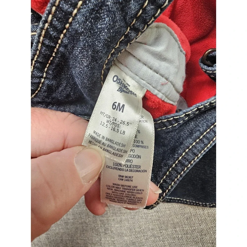 OshKosh B'gosh Overalls Boys 6M Blue Denim Lined Bib Pants Winter Fleece Pockets